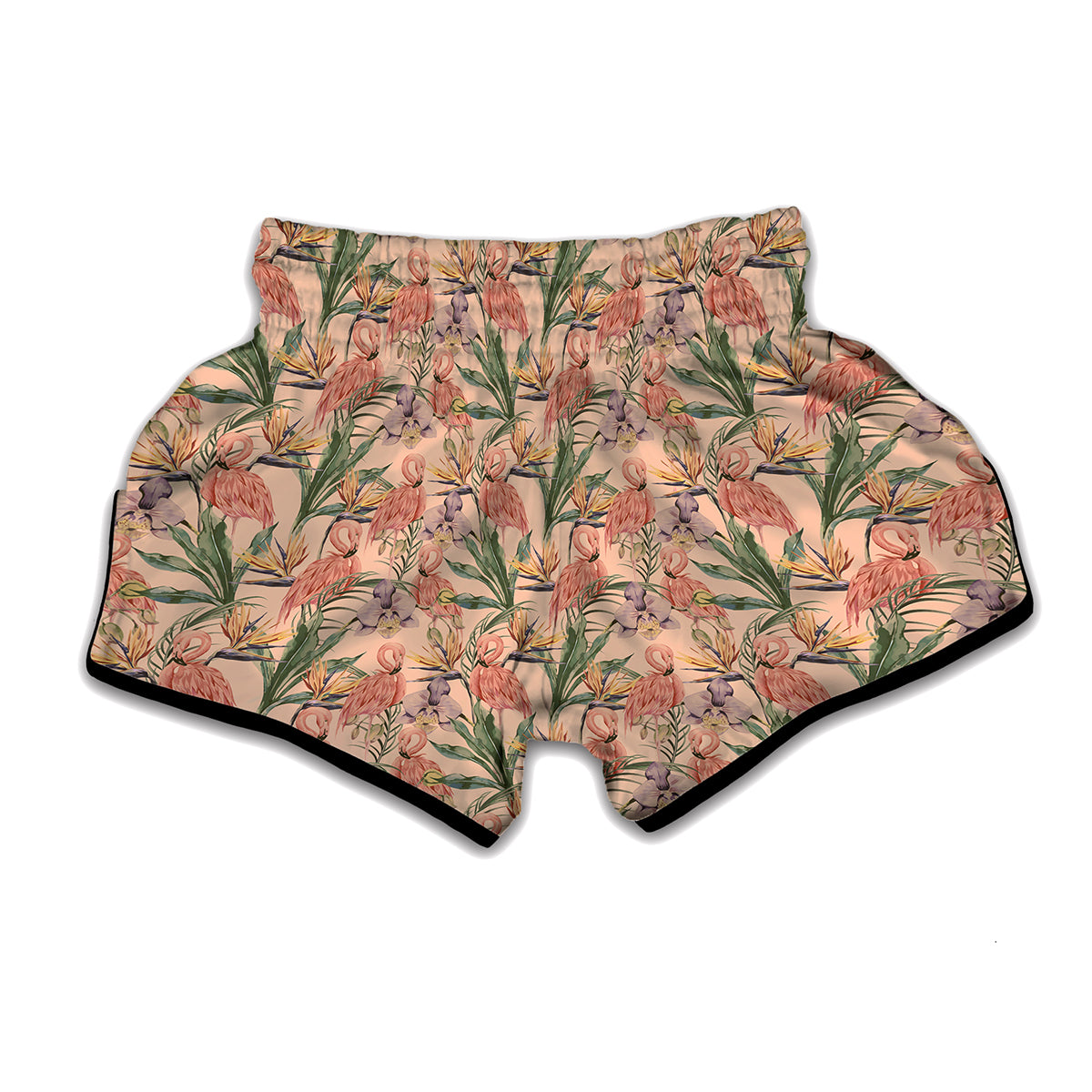 Vintage Flamingo Pattern Print Muay Thai Boxing Shorts