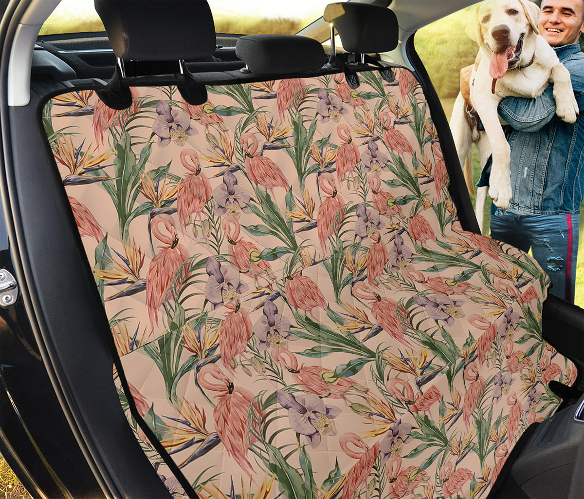 Vintage Flamingo Pattern Print Pet Car Back Seat Cover