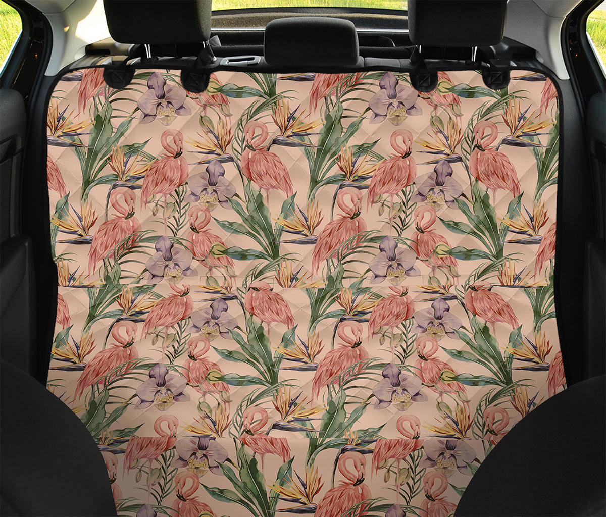 Vintage Flamingo Pattern Print Pet Car Back Seat Cover