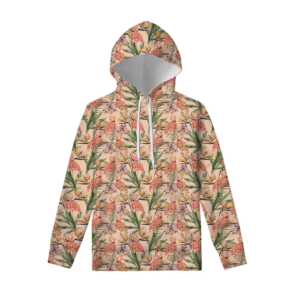 Vintage Flamingo Pattern Print Pullover Hoodie