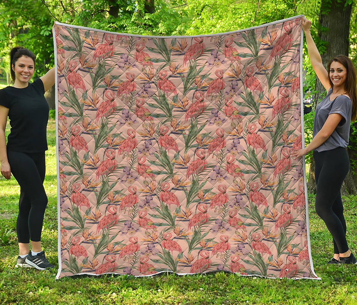 Vintage Flamingo Pattern Print Quilt