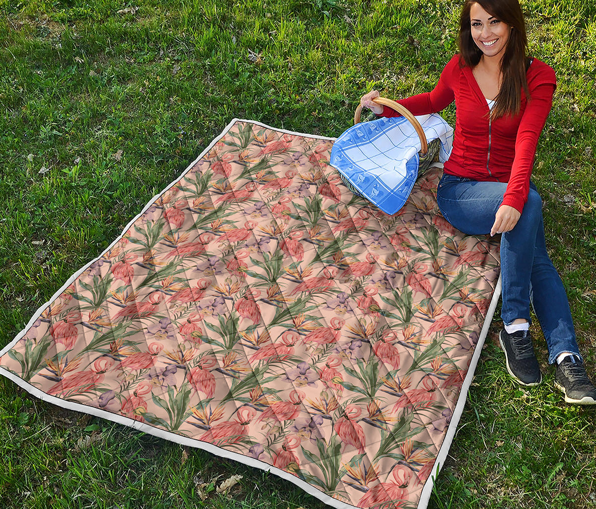 Vintage Flamingo Pattern Print Quilt