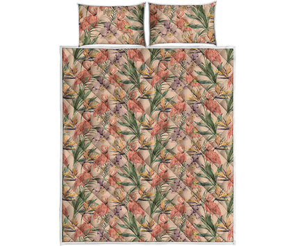 Vintage Flamingo Pattern Print Quilt Bed Set