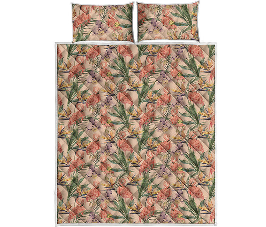 Vintage Flamingo Pattern Print Quilt Bed Set