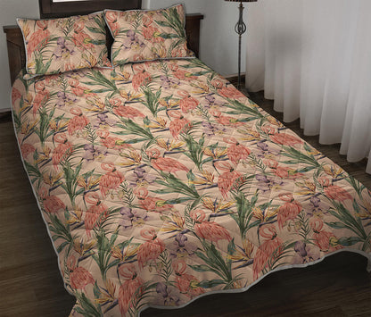 Vintage Flamingo Pattern Print Quilt Bed Set