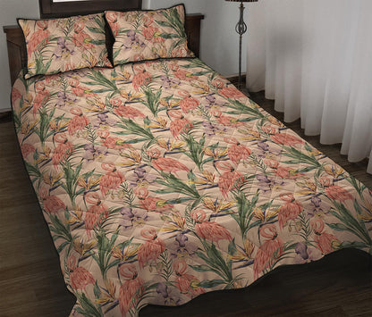 Vintage Flamingo Pattern Print Quilt Bed Set