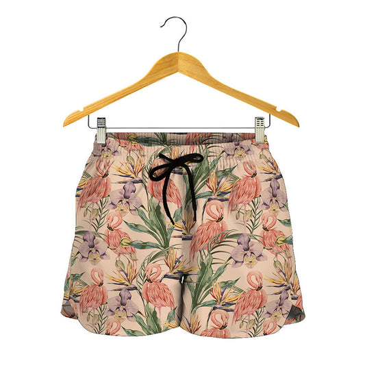 Vintage Flamingo Pattern Print Women's Shorts