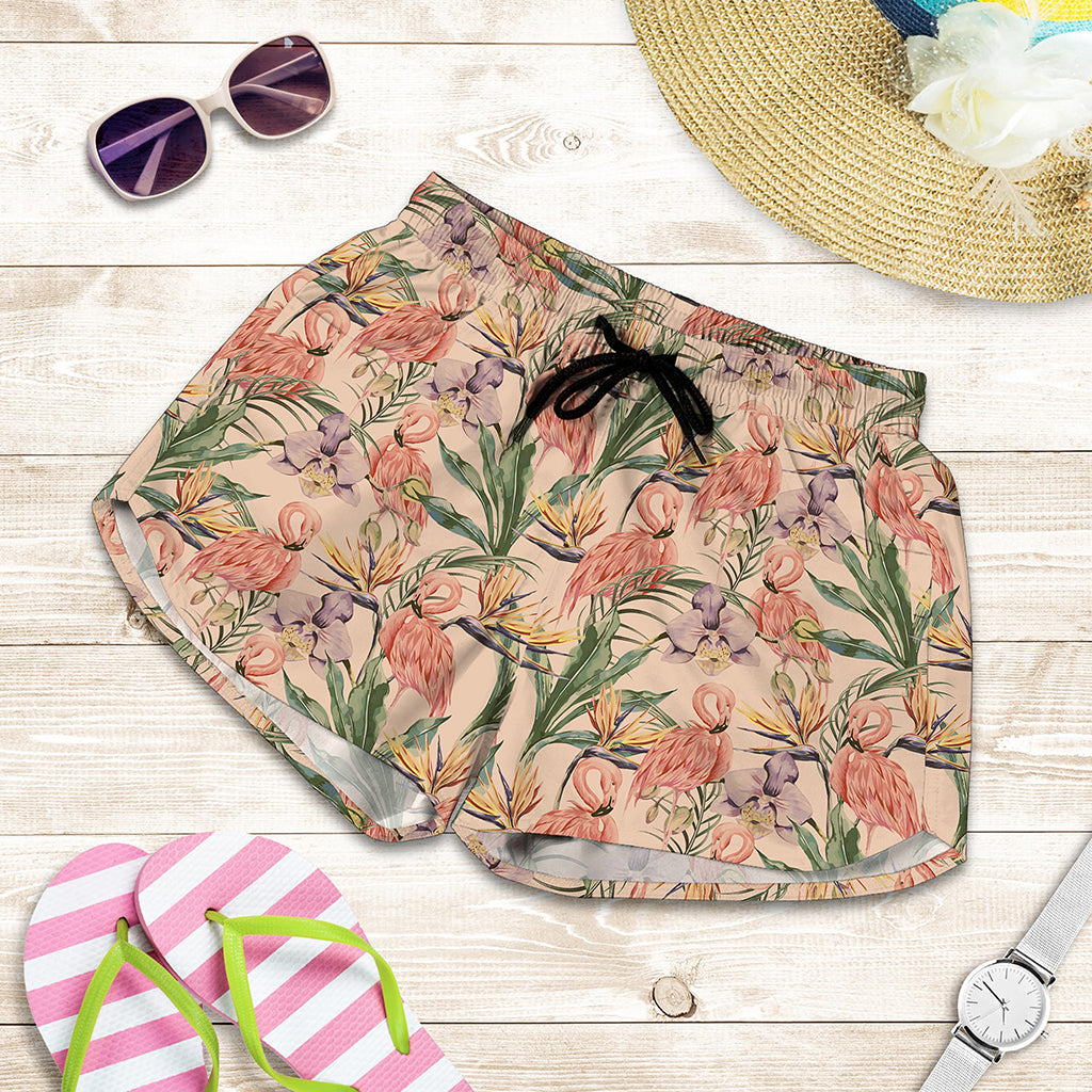 Vintage Flamingo Pattern Print Women's Shorts