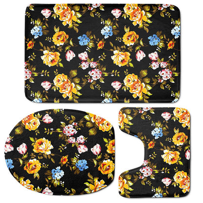 Vintage Floral Flower Pattern Print 3 Piece Bath Mat Set