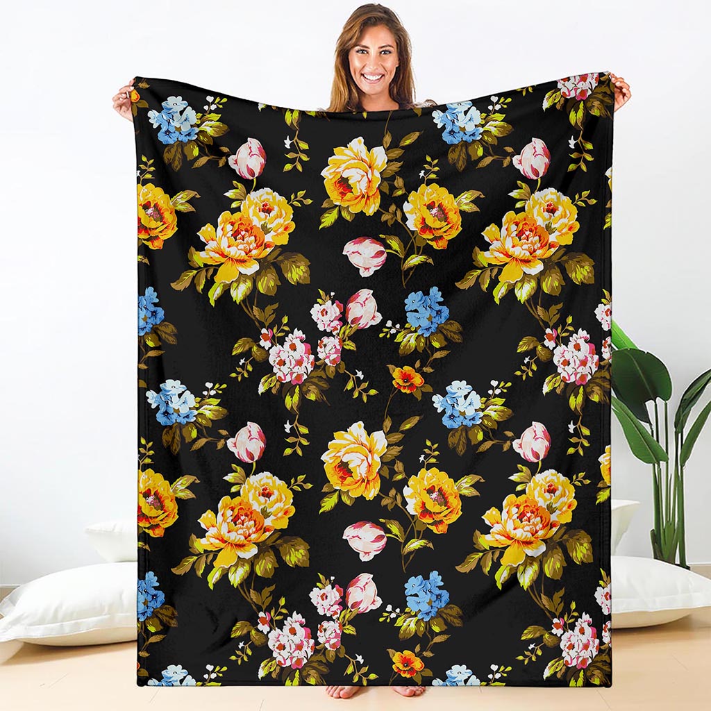 Vintage Floral Flower Pattern Print Blanket