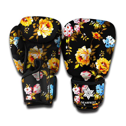 Vintage Floral Flower Pattern Print Boxing Gloves