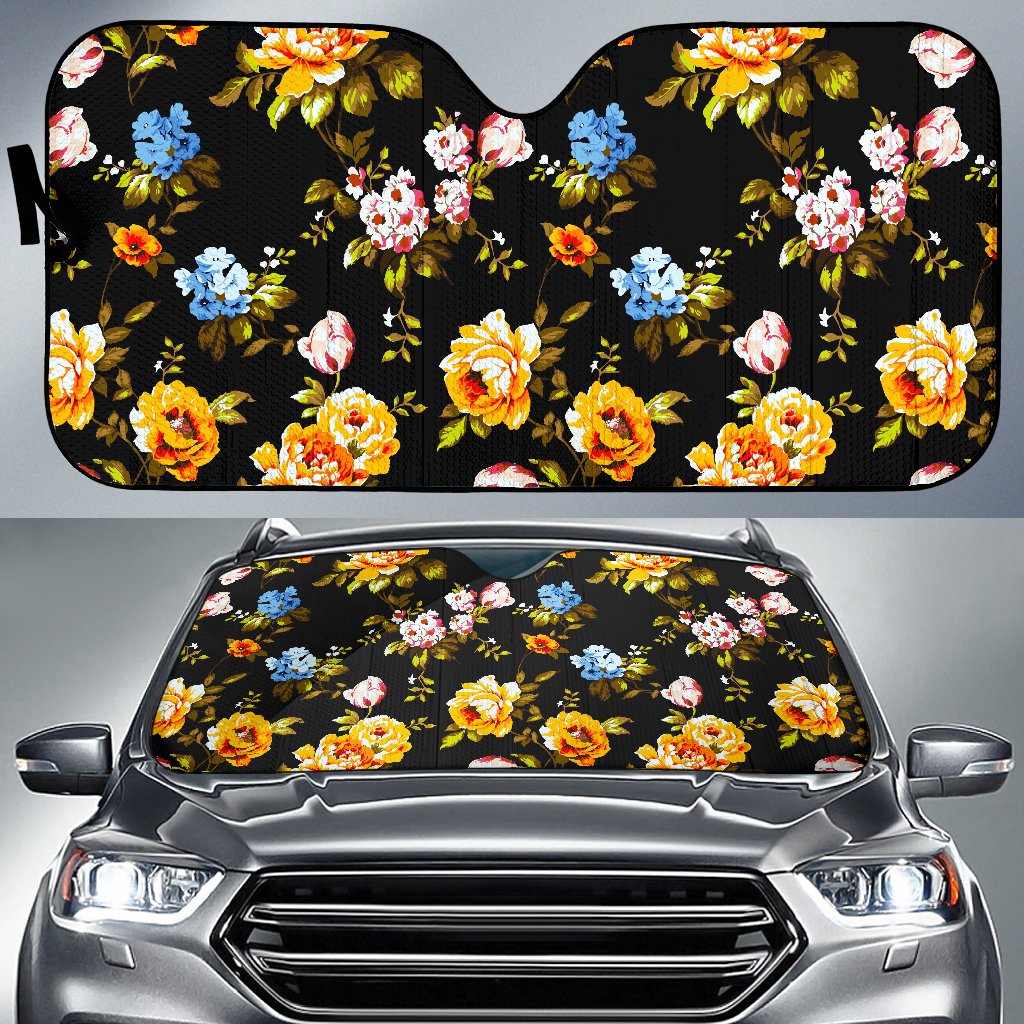 Vintage Floral Flower Pattern Print Car Sun Shade GearFrost