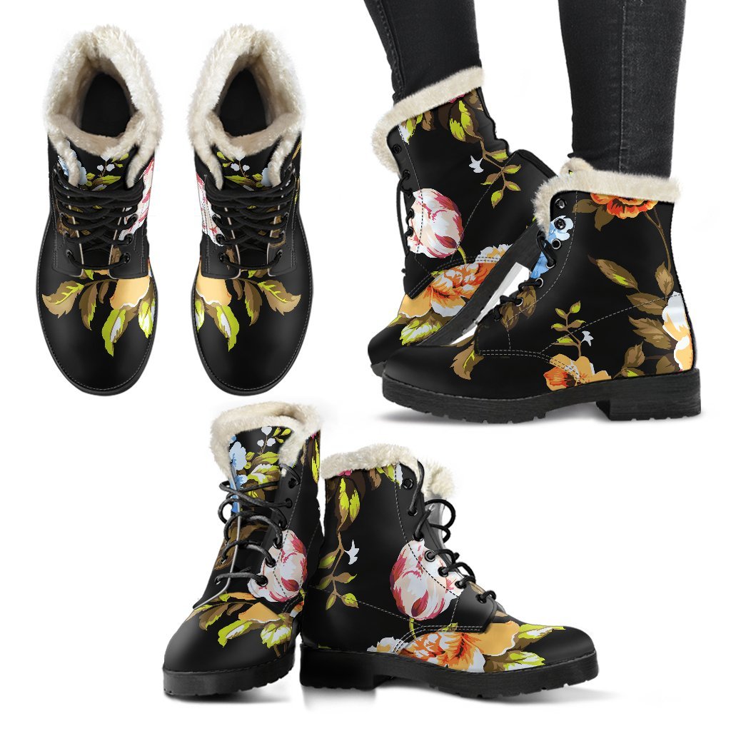Vintage Floral Flower Pattern Print Comfy Boots GearFrost