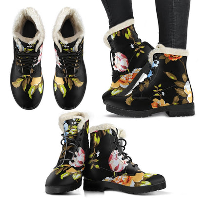 Vintage Floral Flower Pattern Print Comfy Boots GearFrost