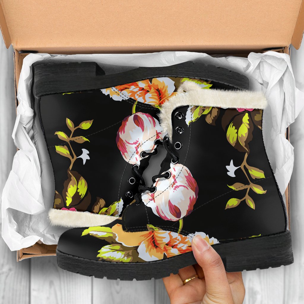 Vintage Floral Flower Pattern Print Comfy Boots GearFrost