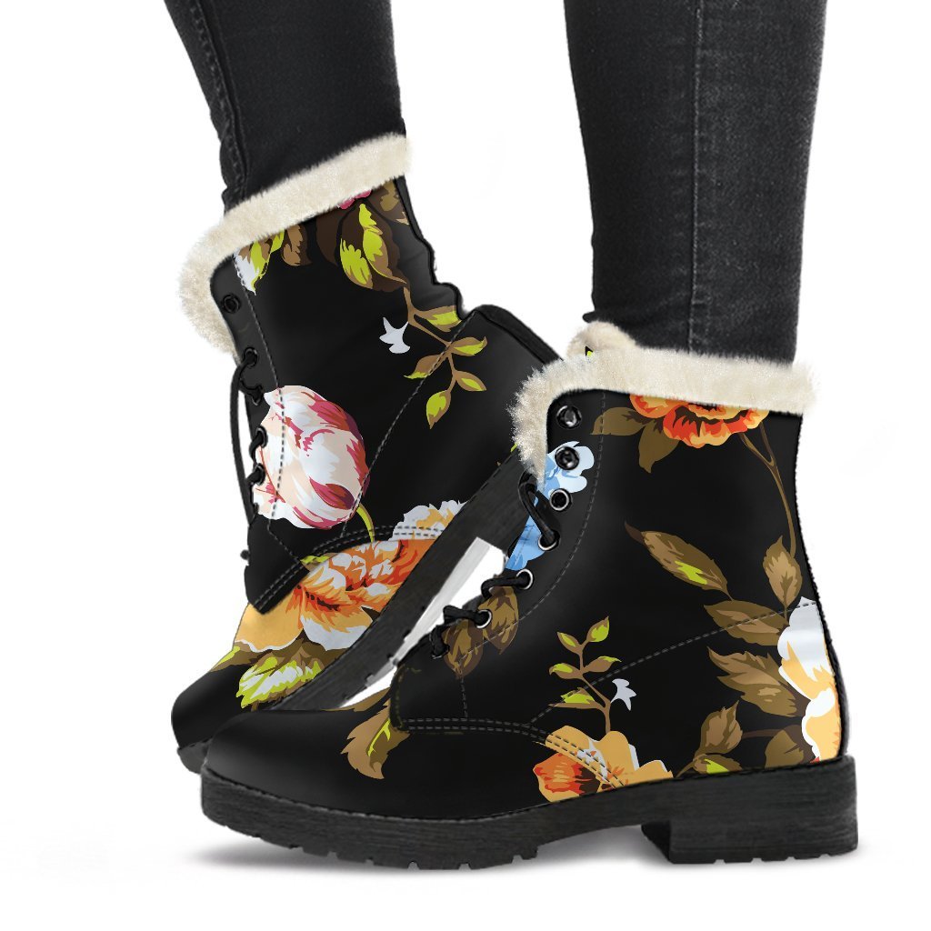 Vintage Floral Flower Pattern Print Comfy Boots GearFrost