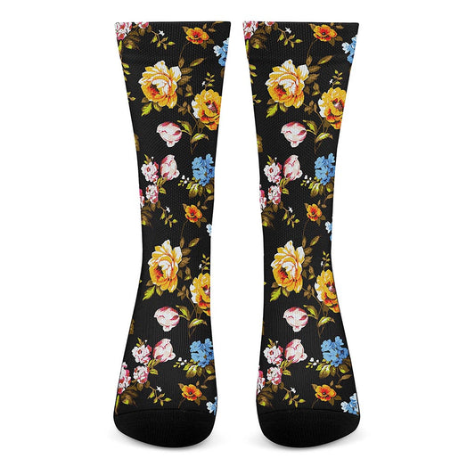 Vintage Floral Flower Pattern Print Crew Socks
