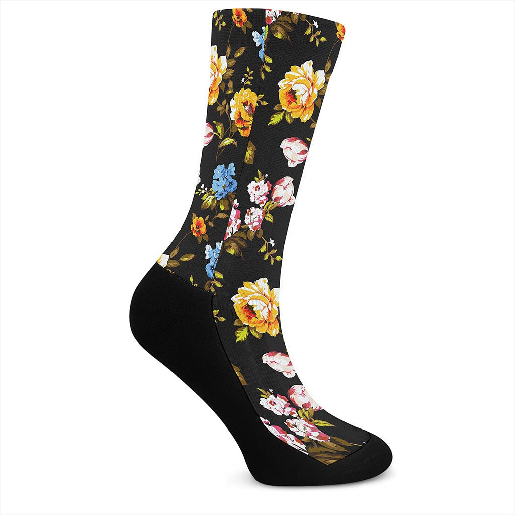 Vintage Floral Flower Pattern Print Crew Socks