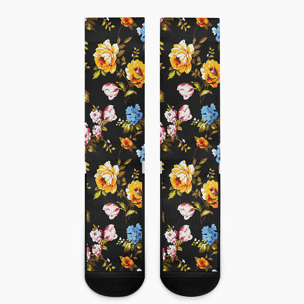 Vintage Floral Flower Pattern Print Crew Socks