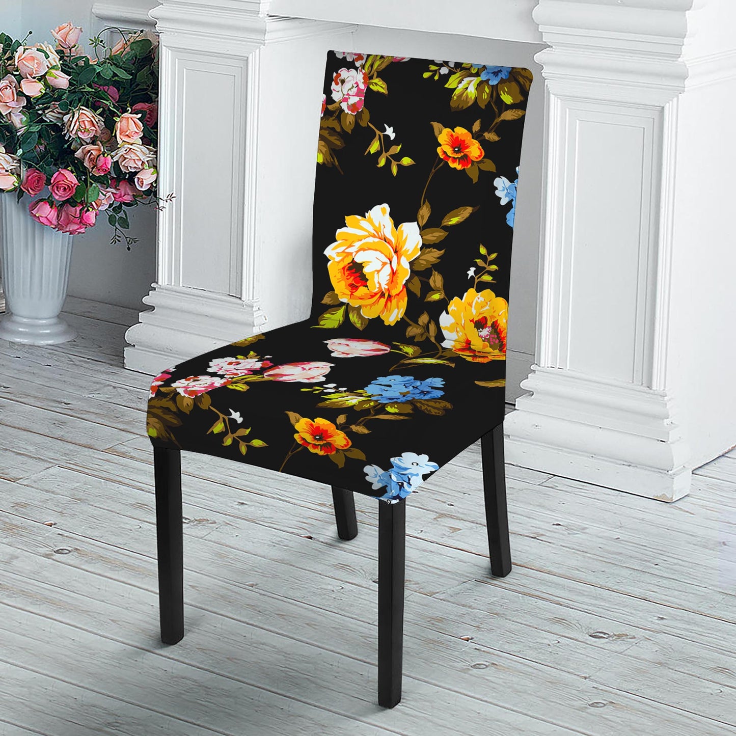 Vintage Floral Flower Pattern Print Dining Chair Slipcover
