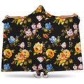 Vintage Floral Flower Pattern Print Hooded Blanket