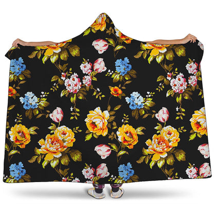 Vintage Floral Flower Pattern Print Hooded Blanket