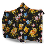 Vintage Floral Flower Pattern Print Hooded Blanket