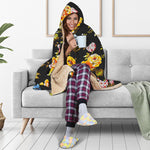 Vintage Floral Flower Pattern Print Hooded Blanket