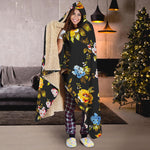 Vintage Floral Flower Pattern Print Hooded Blanket