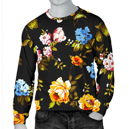 Vintage Floral Flower Pattern Print Men's Crewneck Sweatshirt GearFrost