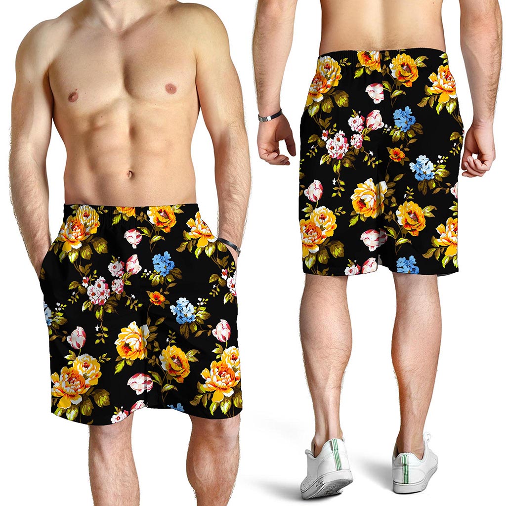 Vintage Floral Flower Pattern Print Men's Shorts
