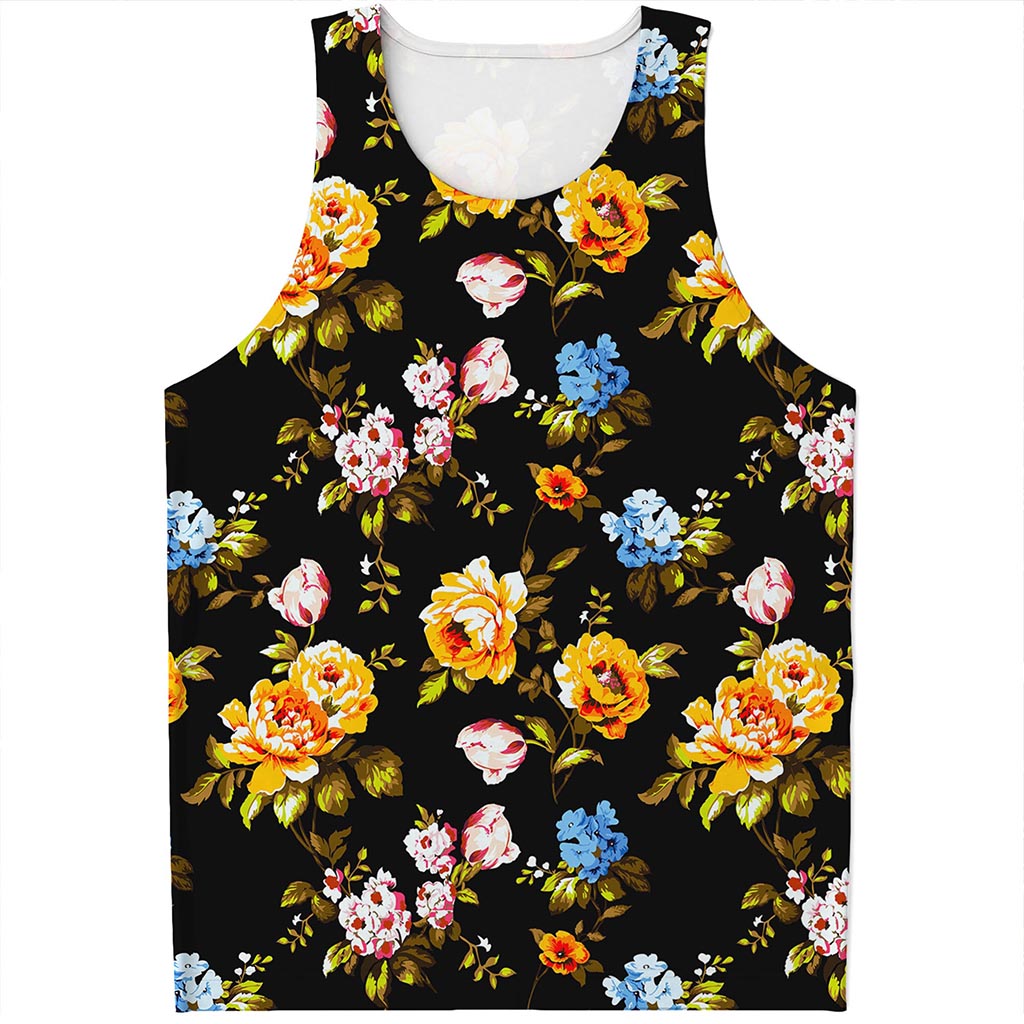 Vintage Floral Flower Pattern Print Men's Tank Top