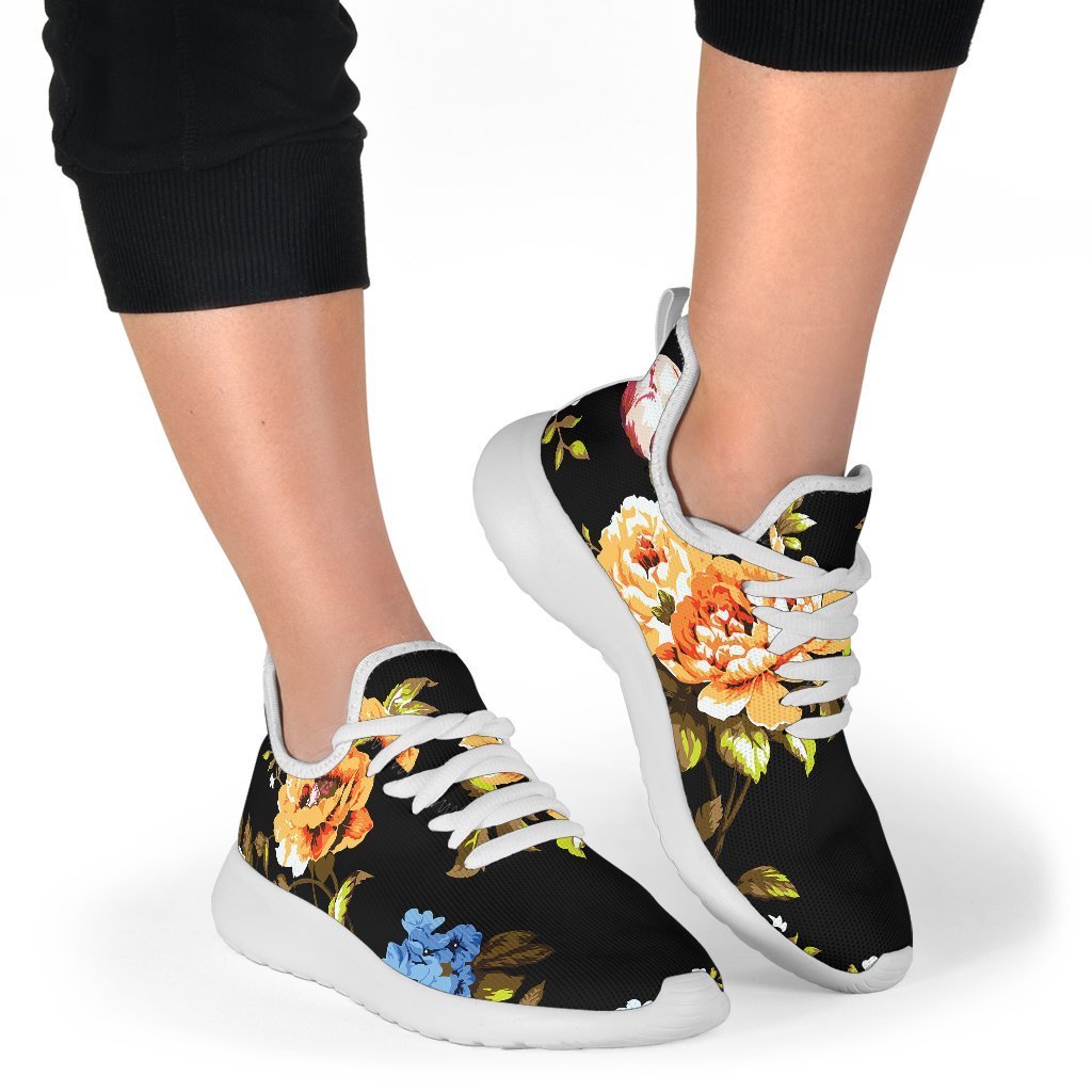 Vintage Floral Flower Pattern Print Mesh Knit Shoes GearFrost