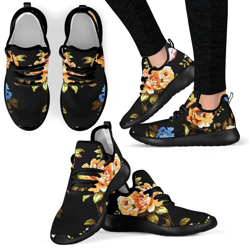 Vintage Floral Flower Pattern Print Mesh Knit Shoes GearFrost