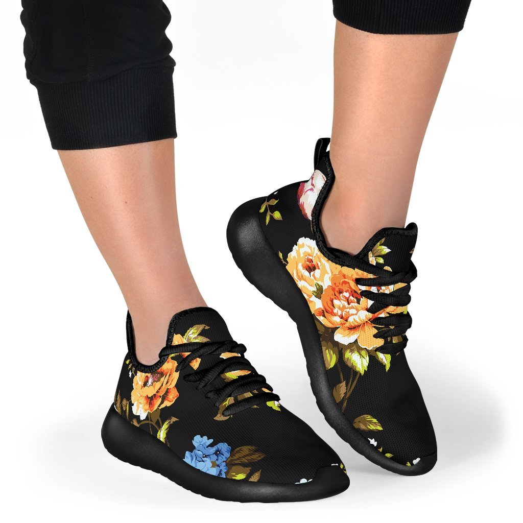Vintage Floral Flower Pattern Print Mesh Knit Shoes GearFrost