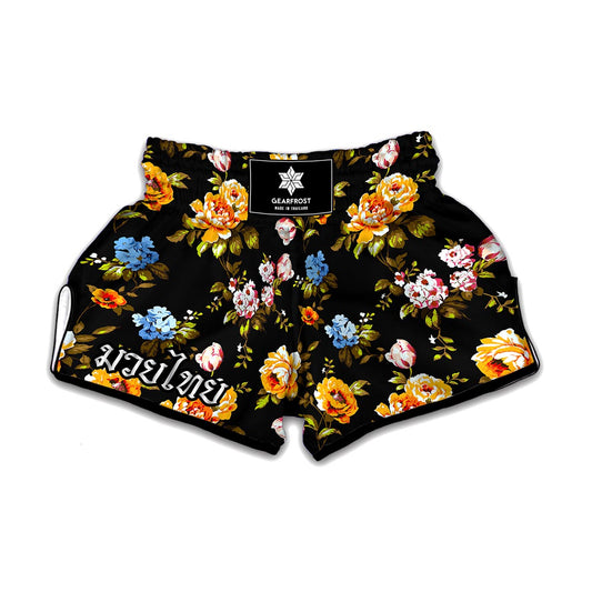 Vintage Floral Flower Pattern Print Muay Thai Boxing Shorts