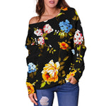 Vintage Floral Flower Pattern Print Off Shoulder Sweatshirt GearFrost
