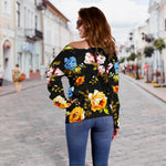 Vintage Floral Flower Pattern Print Off Shoulder Sweatshirt GearFrost