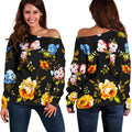Vintage Floral Flower Pattern Print Off The Shoulder Sweatshirt