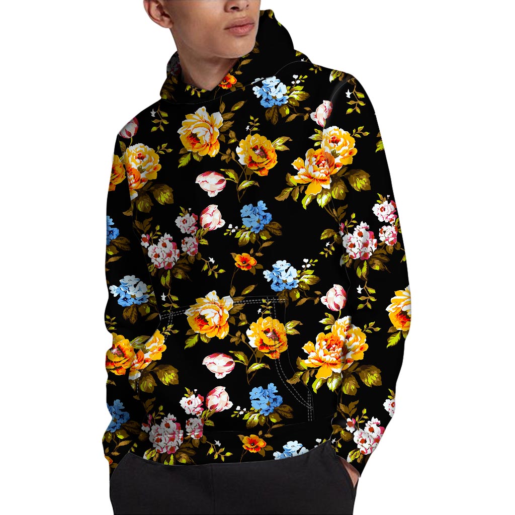 Vintage Floral Flower Pattern Print Pullover Hoodie