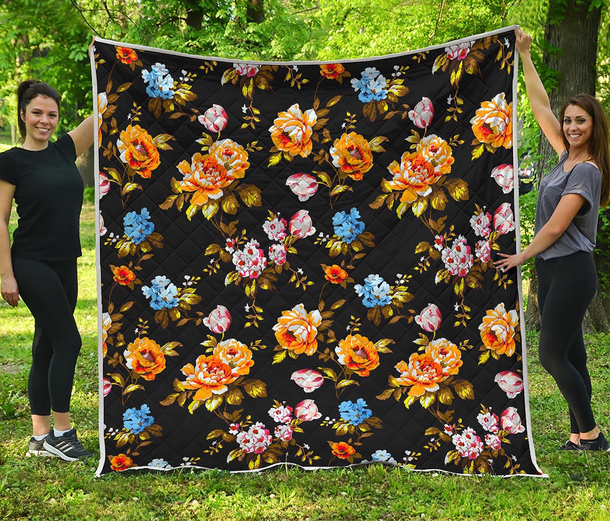 Vintage Floral Flower Pattern Print Quilt