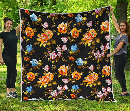 Vintage Floral Flower Pattern Print Quilt