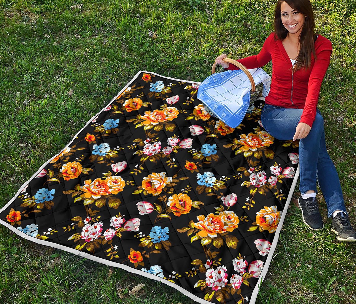 Vintage Floral Flower Pattern Print Quilt