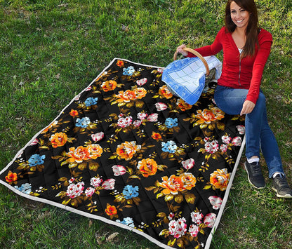 Vintage Floral Flower Pattern Print Quilt