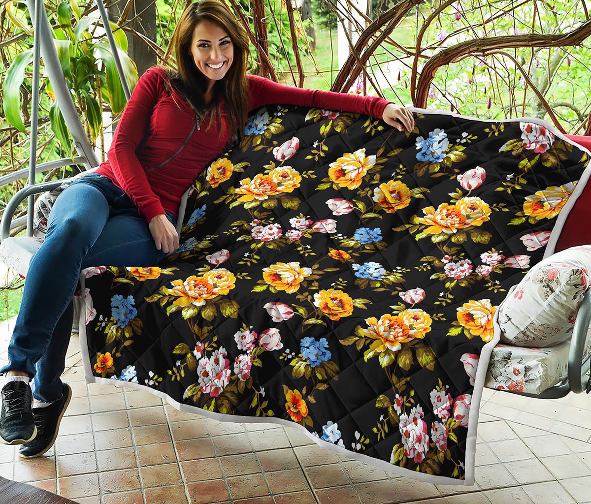 Vintage Floral Flower Pattern Print Quilt