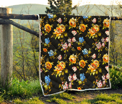 Vintage Floral Flower Pattern Print Quilt