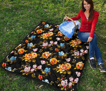 Vintage Floral Flower Pattern Print Quilt