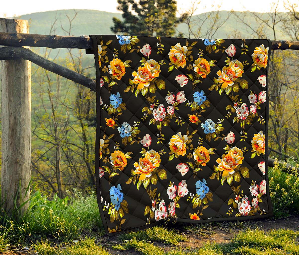 Vintage Floral Flower Pattern Print Quilt