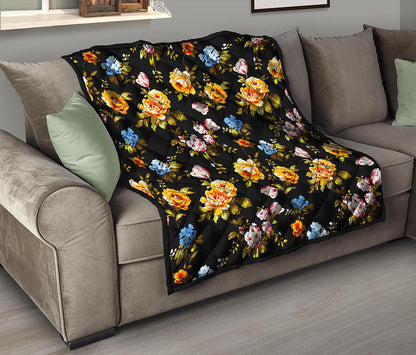Vintage Floral Flower Pattern Print Quilt