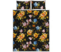 Vintage Floral Flower Pattern Print Quilt Bed Set